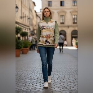 Hermes Multicolor Graphic Turtleneck Sweater Vintage Preloved Silk Wool 42